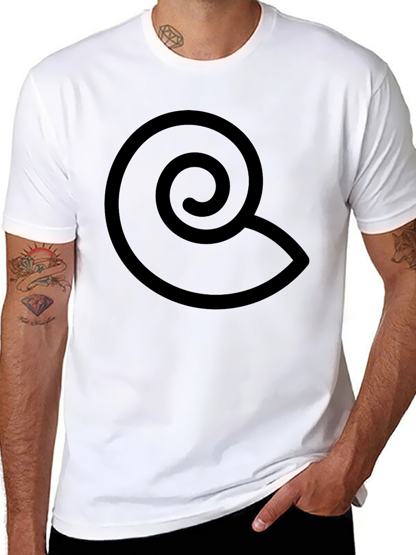 Black T-Shirt with Spiral Design - Casual Wear