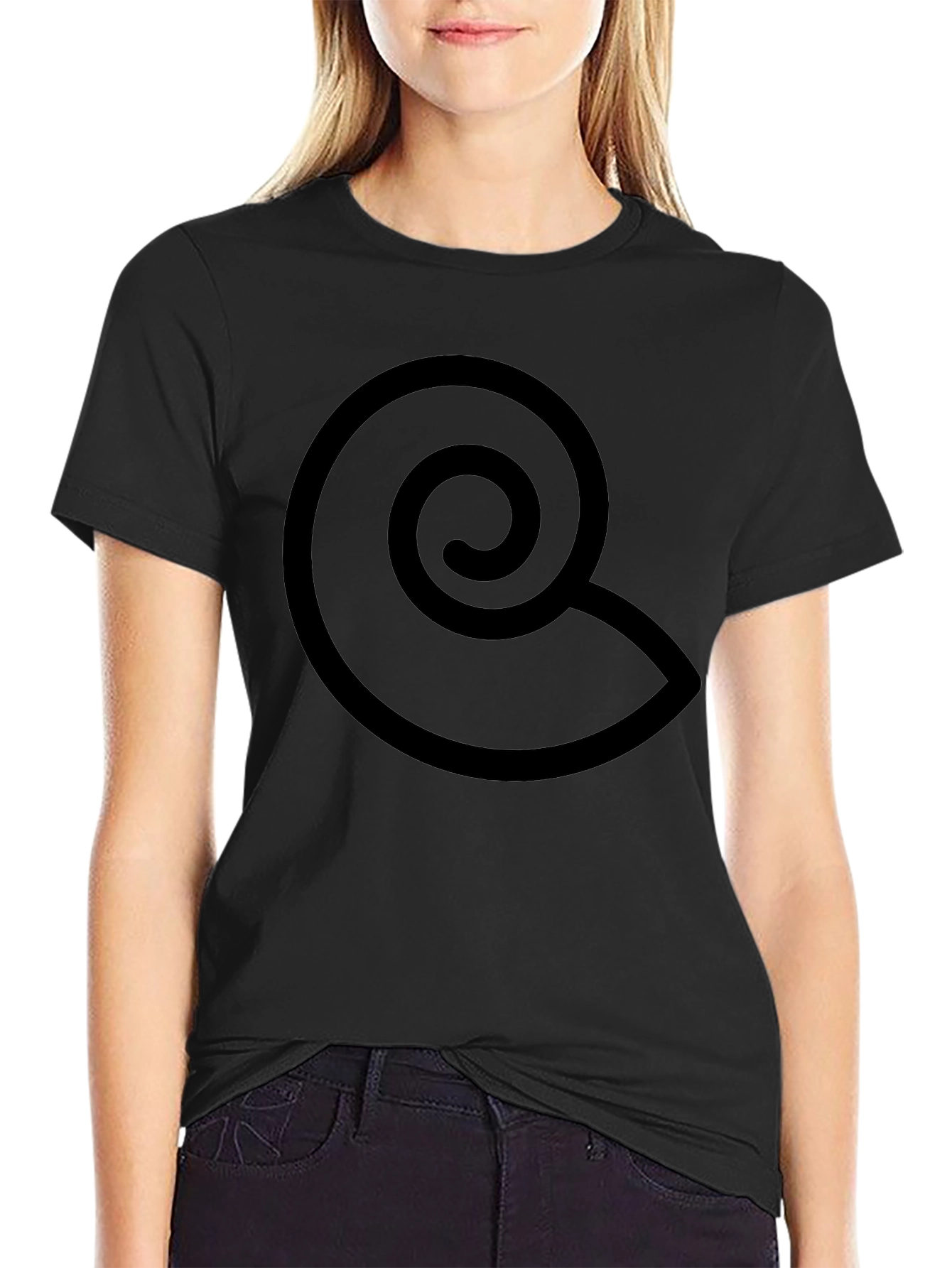 Black T-Shirt with Spiral Design - Casual Wear