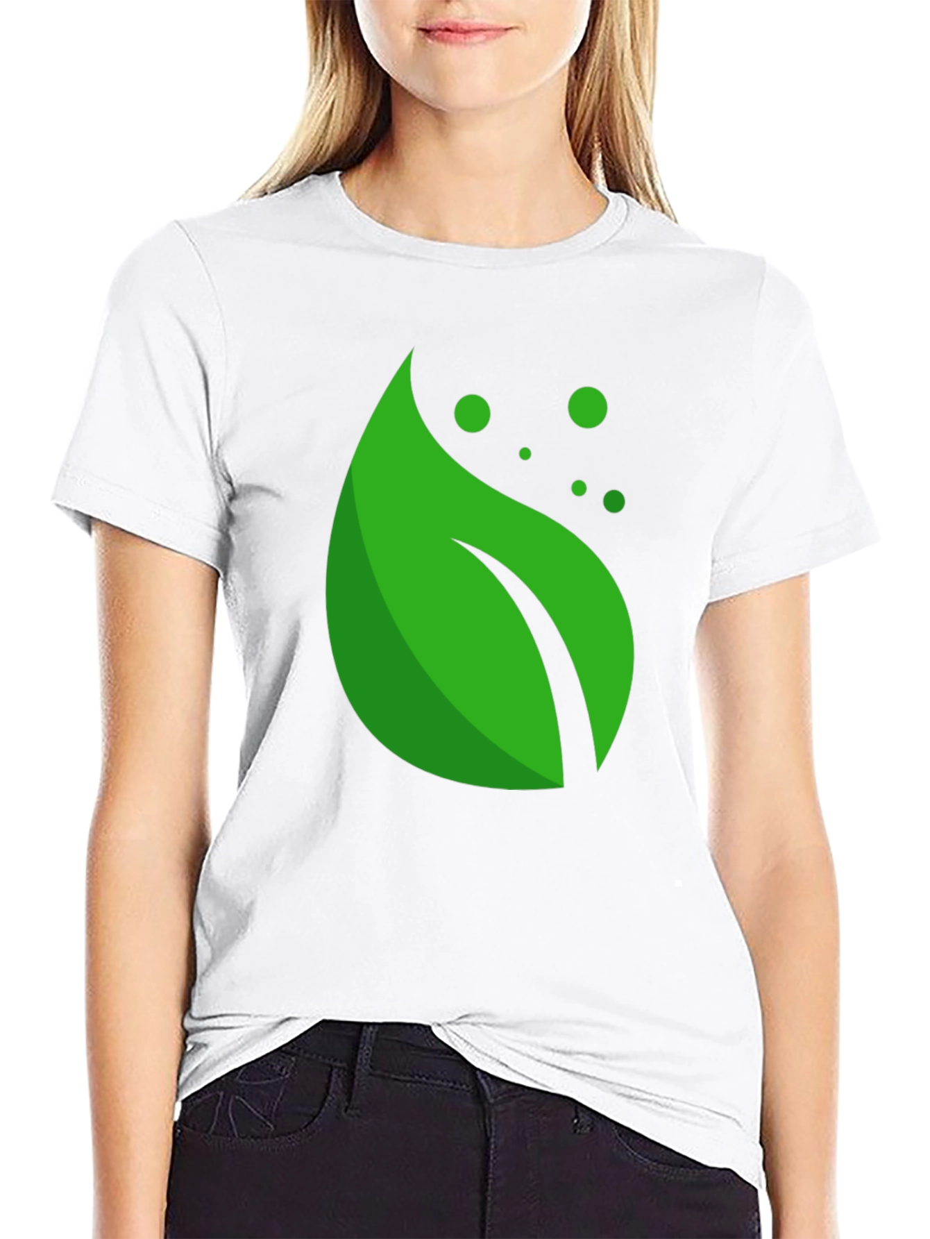 Green Leaf Graphic Black T-Shirt