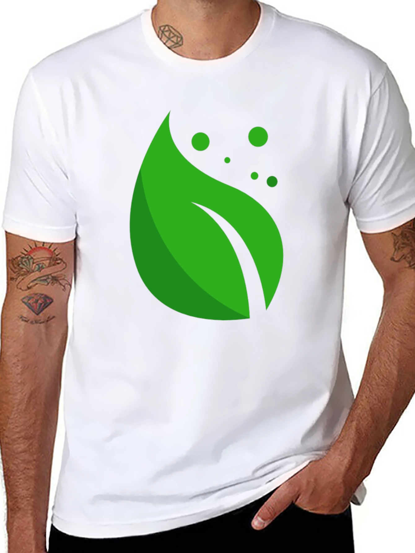 Green Leaf Graphic Black T-Shirt