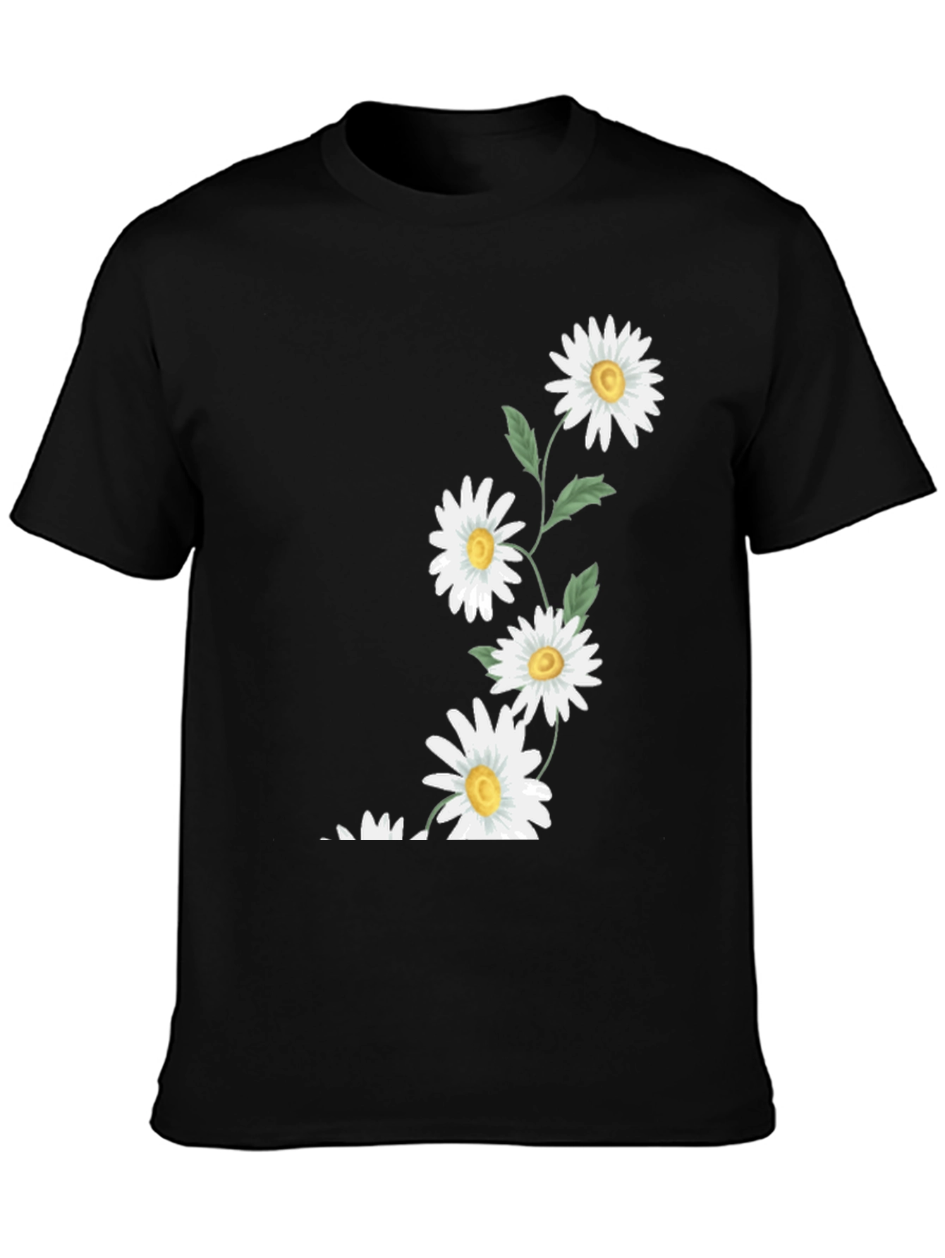 Daisy Print Black T-Shirt - Casual Floral Tee