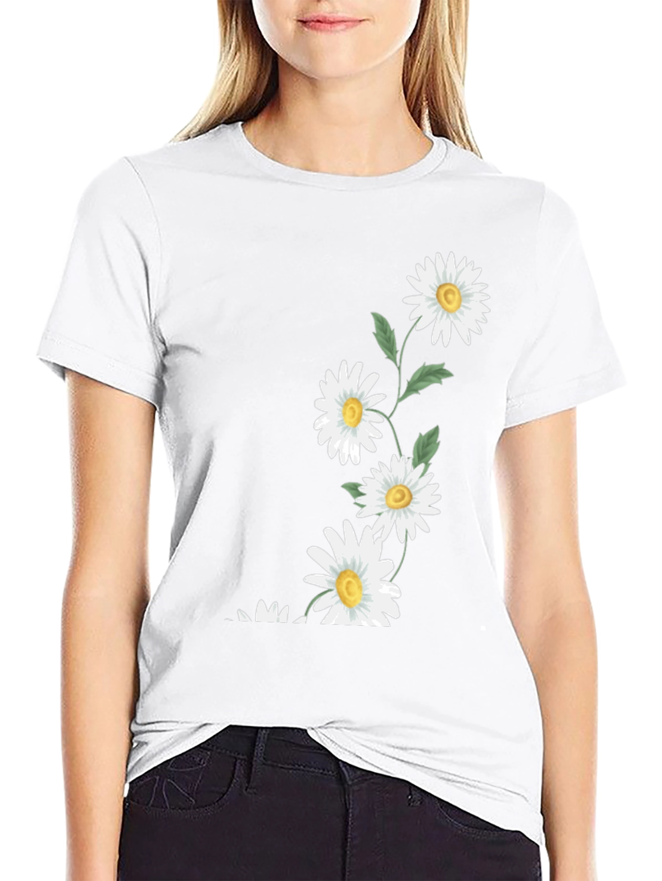 Daisy Print Black T-Shirt - Casual Floral Tee