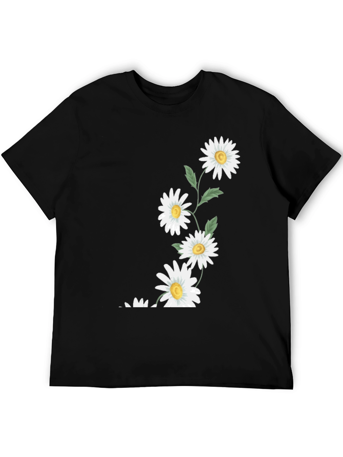 Daisy Print Black T-Shirt - Casual Floral Tee