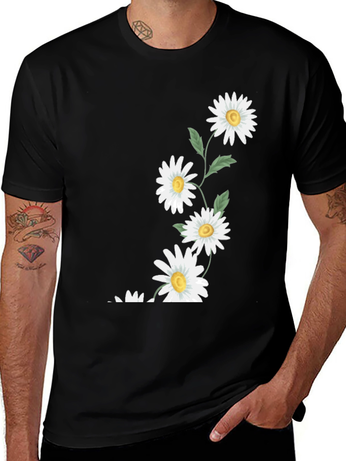Daisy Print Black T-Shirt - Casual Floral Tee