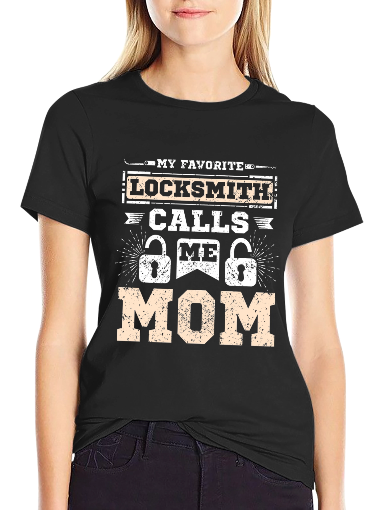 Locksmith Mom Graphic T-Shirt - Black Crew Neck