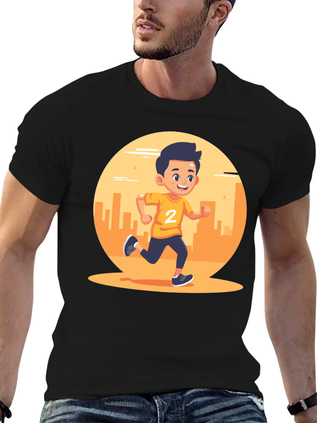 Running Boy Graphic Black T-Shirt