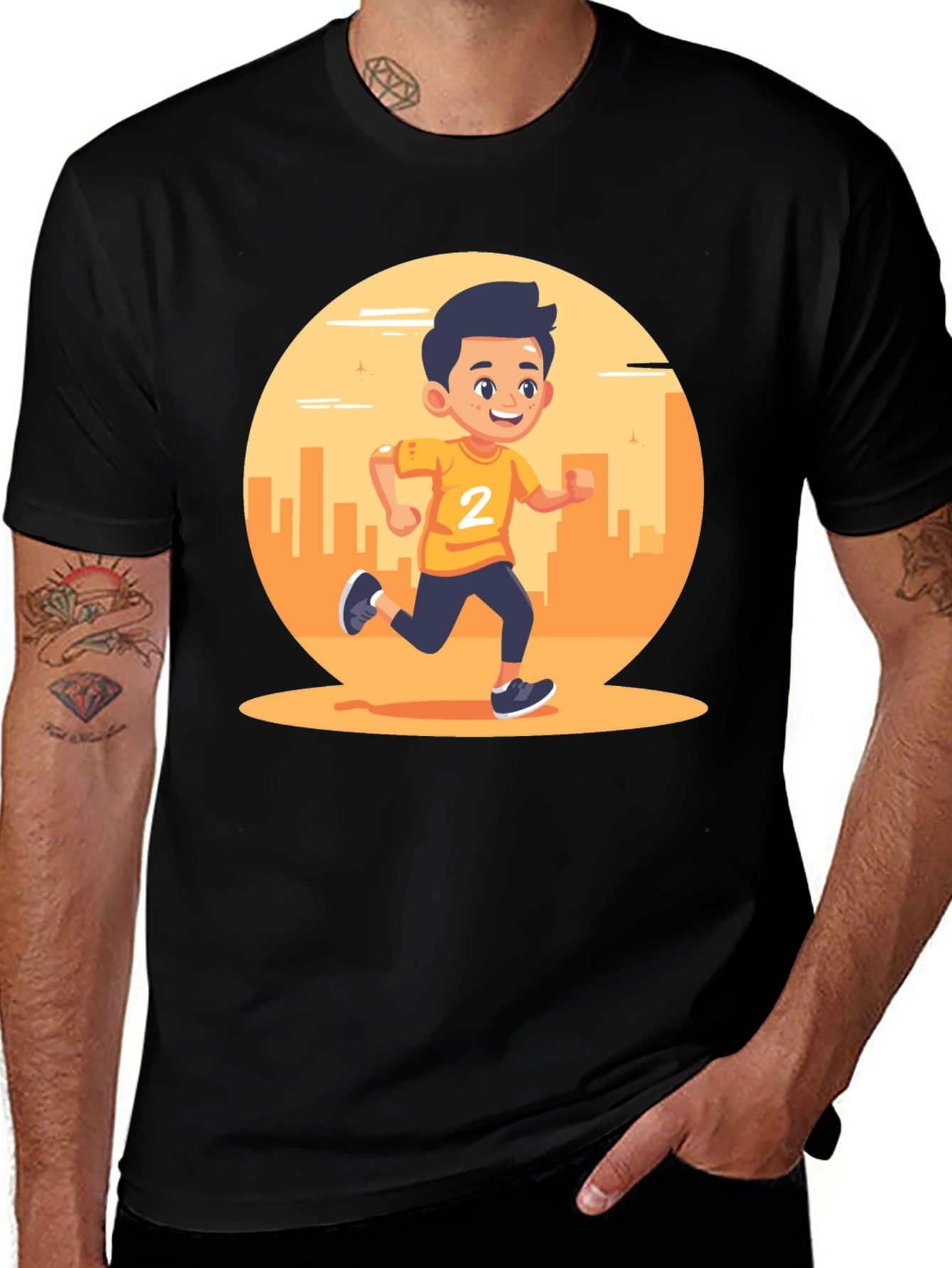 Running Boy Graphic Black T-Shirt