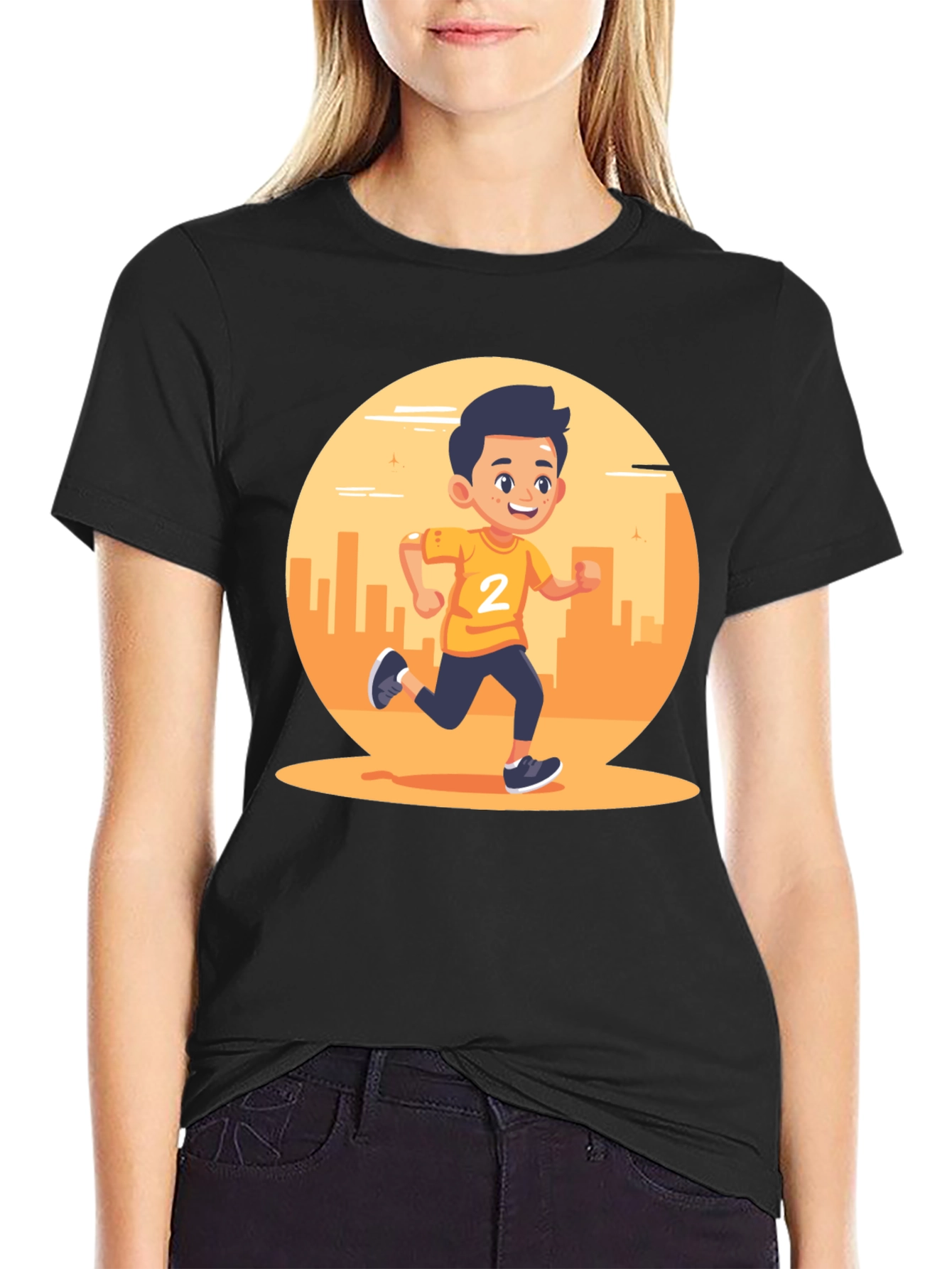 Running Boy Graphic Black T-Shirt
