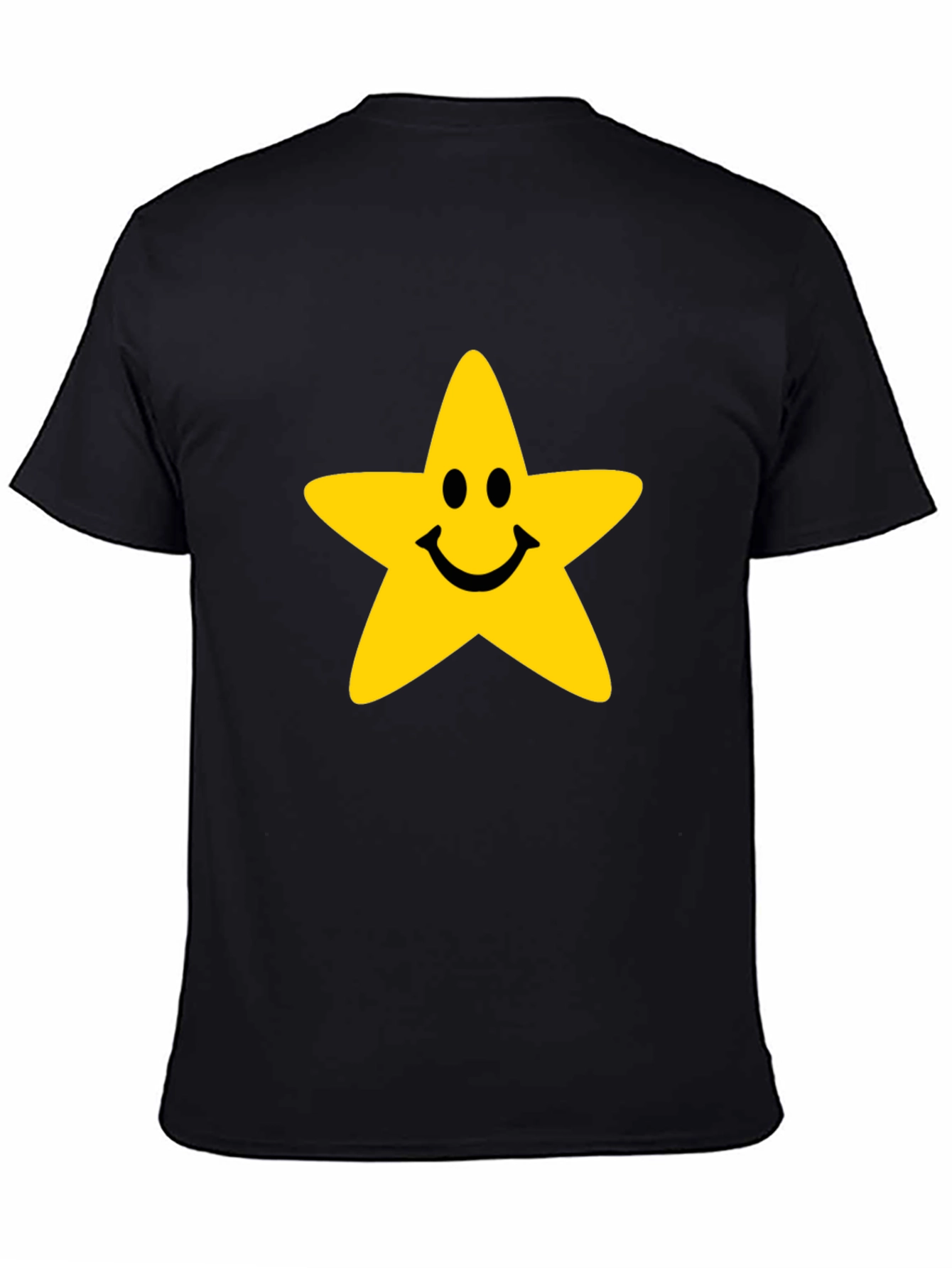 Smiley Star Graphic Tee - Black Cotton T-Shirt