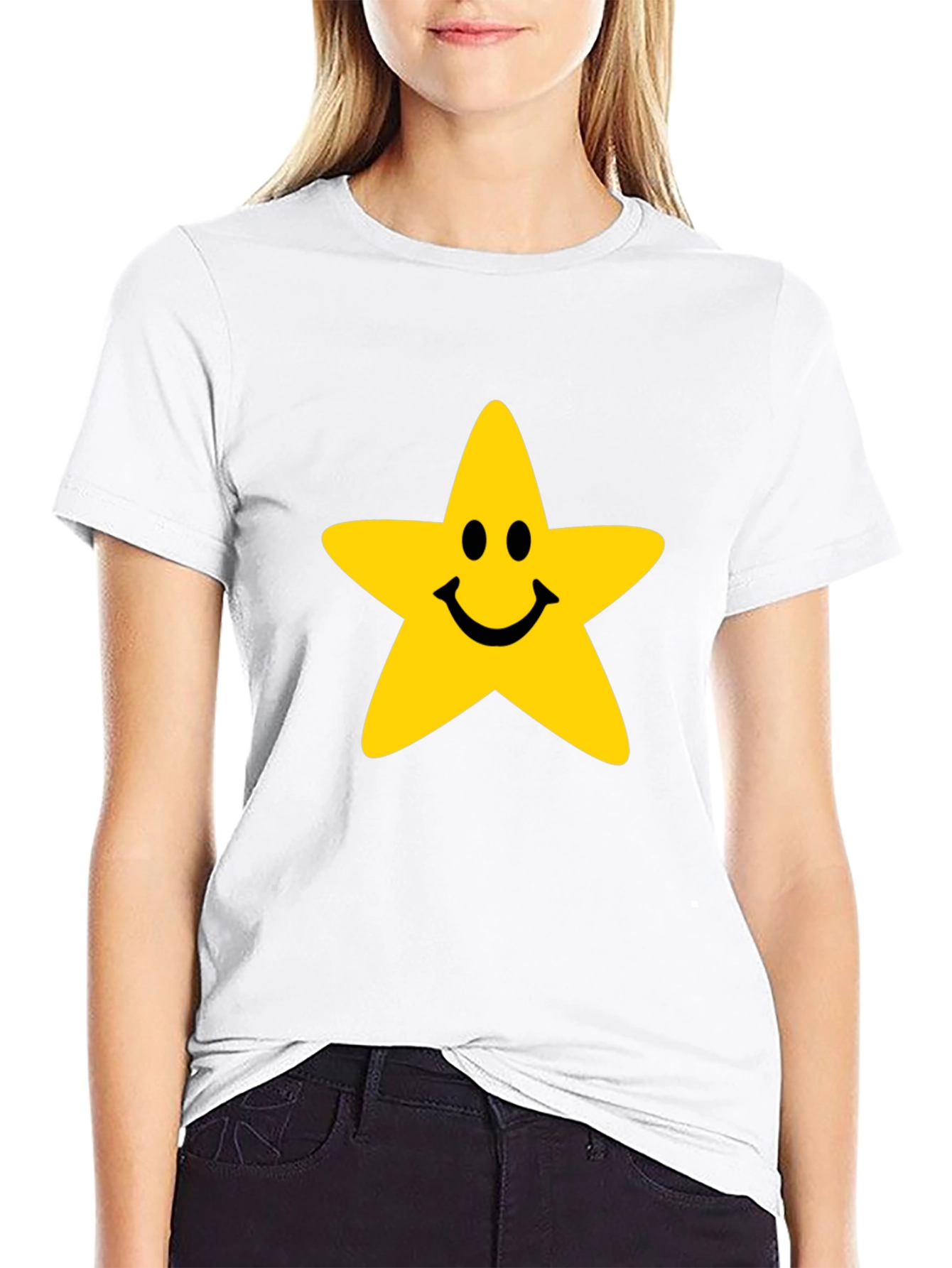 Smiley Star Graphic Tee - Black Cotton T-Shirt