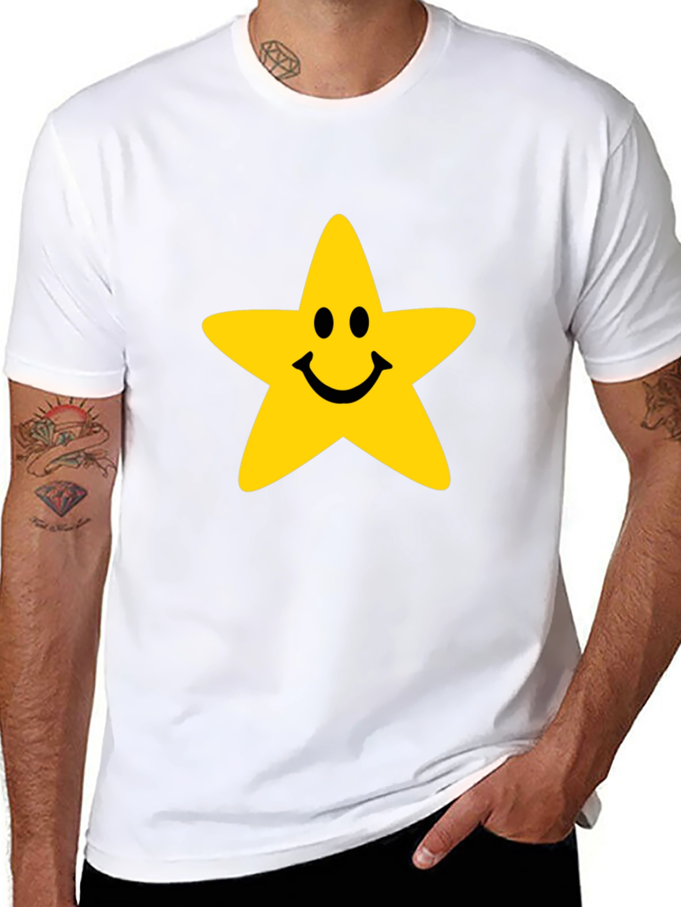 Smiley Star Graphic Tee - Black Cotton T-Shirt
