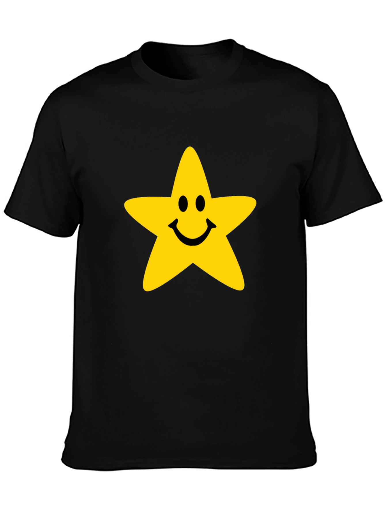 Smiley Star Graphic Tee - Black Cotton T-Shirt