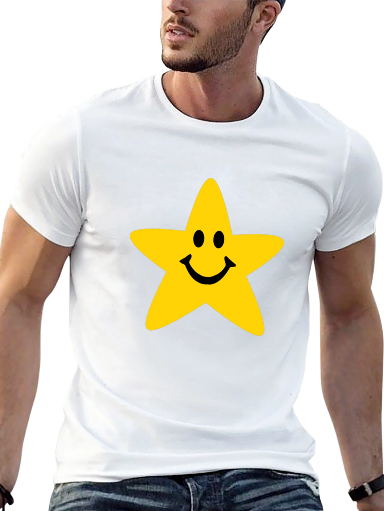 Smiley Star Graphic Tee - Black Cotton T-Shirt