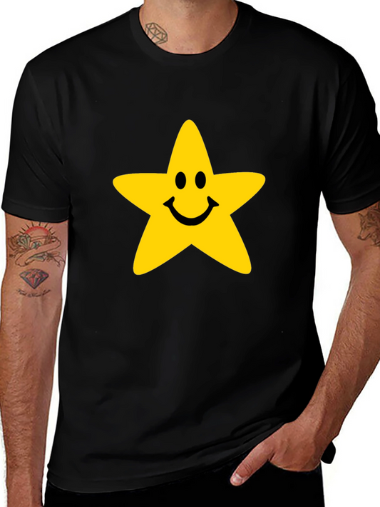 Smiley Star Graphic Tee - Black Cotton T-Shirt