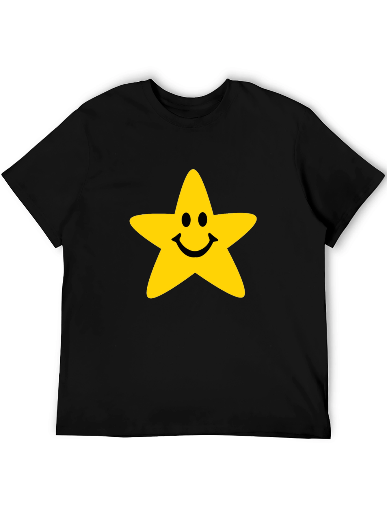 Smiley Star Graphic Tee - Black Cotton T-Shirt