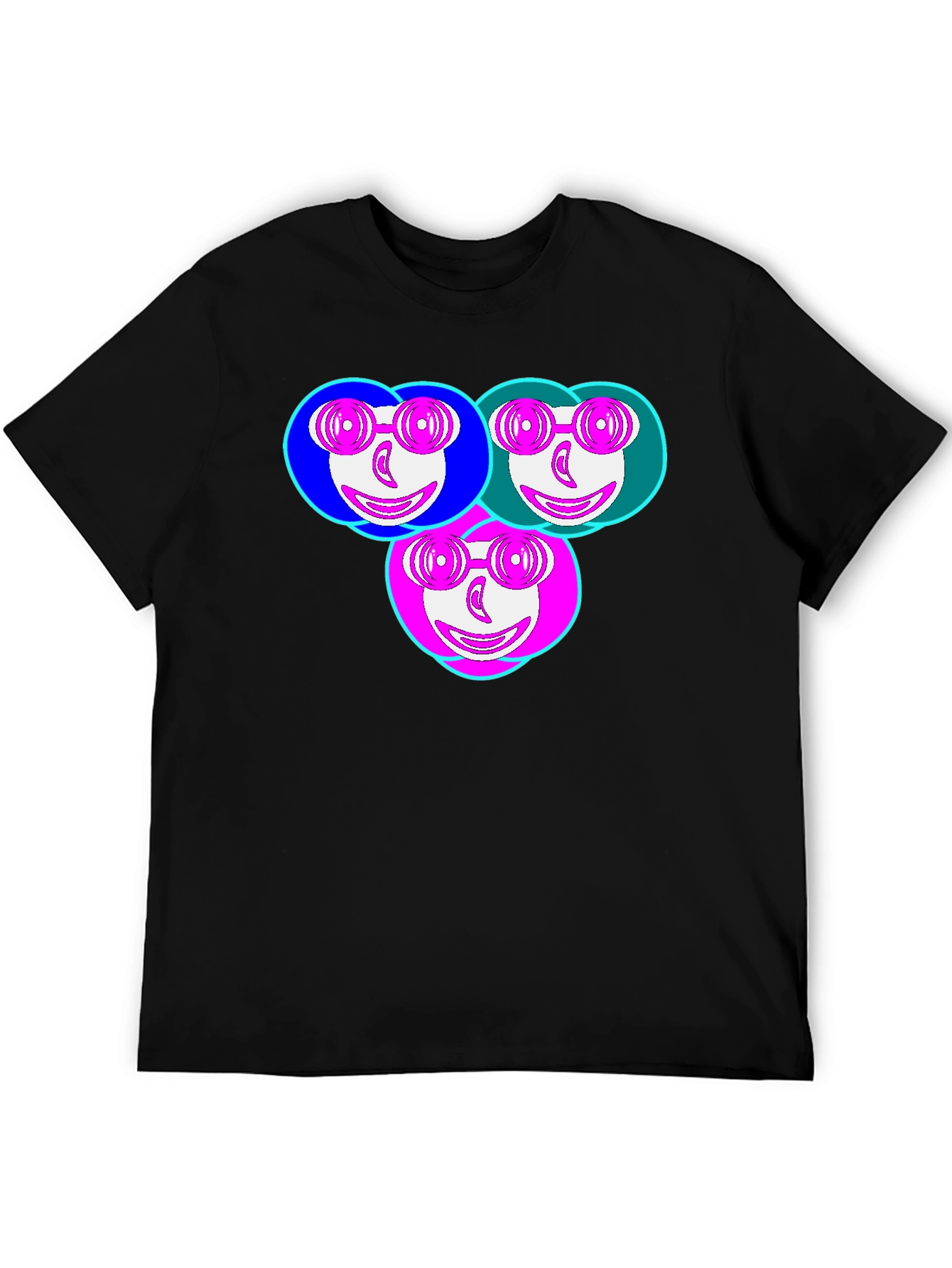 Funky Faces Graphic Tee - Black Cotton Casual T-Shirt