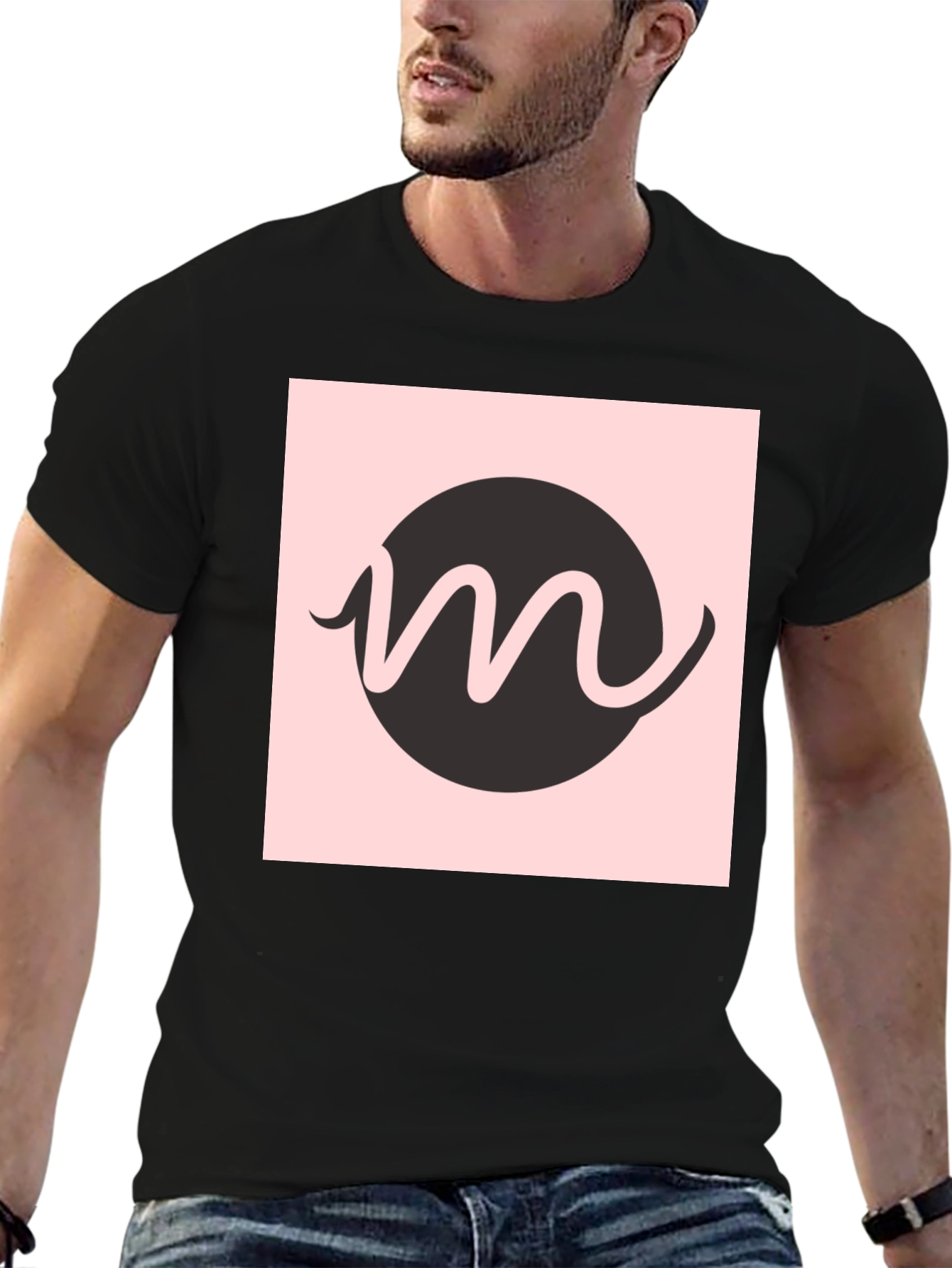 Modern Graphic Tee - Black with Letter M Design