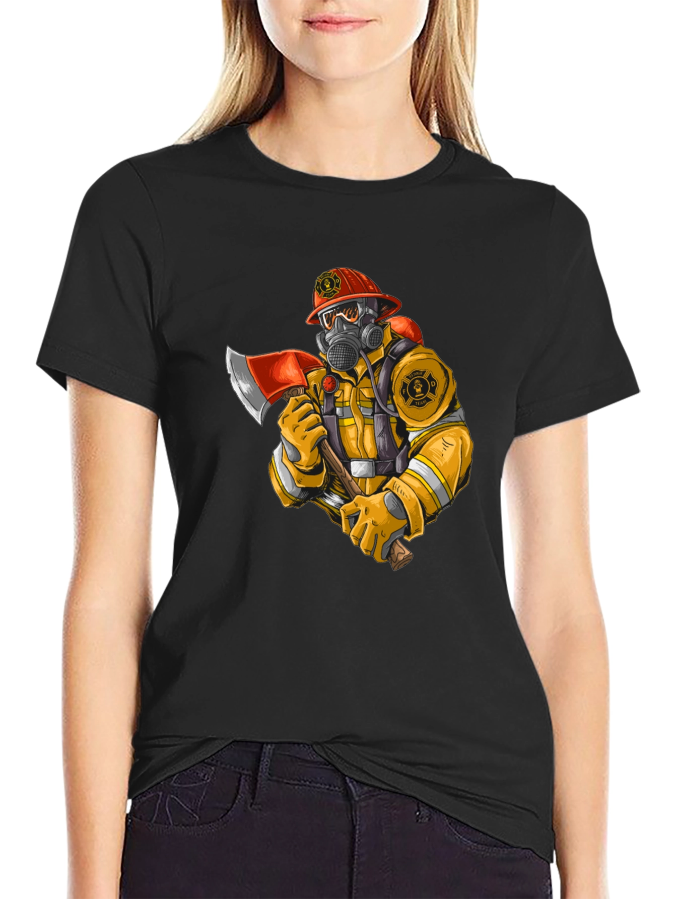 Firefighter Graphic Tee - Axe Wielding Hero Shirt