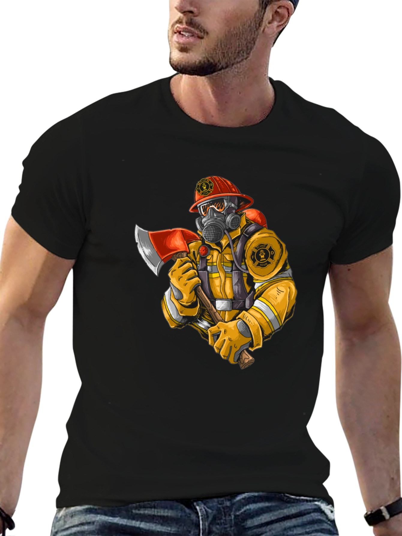 Firefighter Graphic Tee - Axe Wielding Hero Shirt