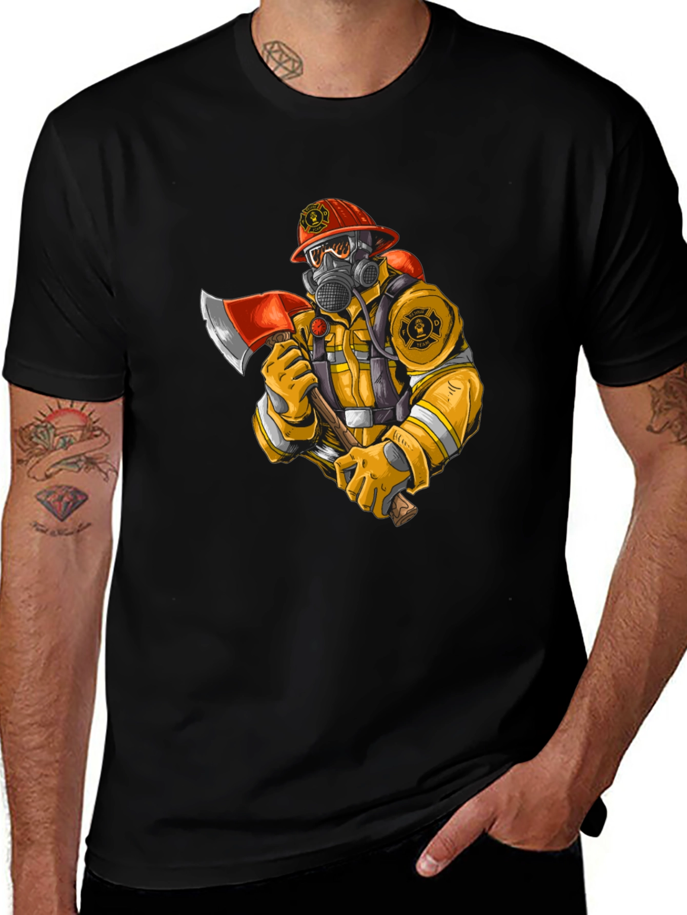 Firefighter Graphic Tee - Axe Wielding Hero Shirt