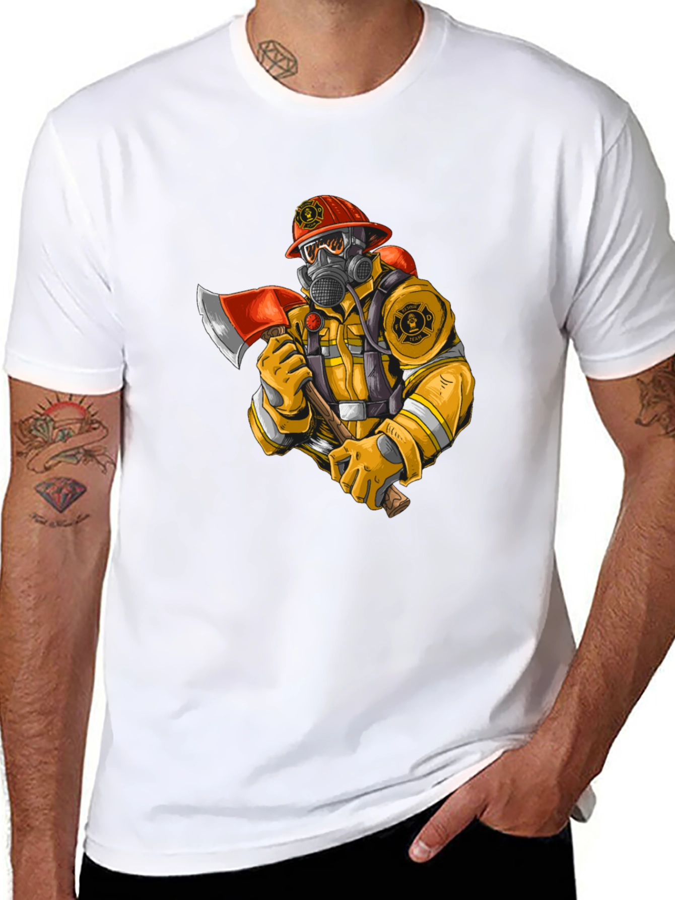 Firefighter Graphic Tee - Axe Wielding Hero Shirt