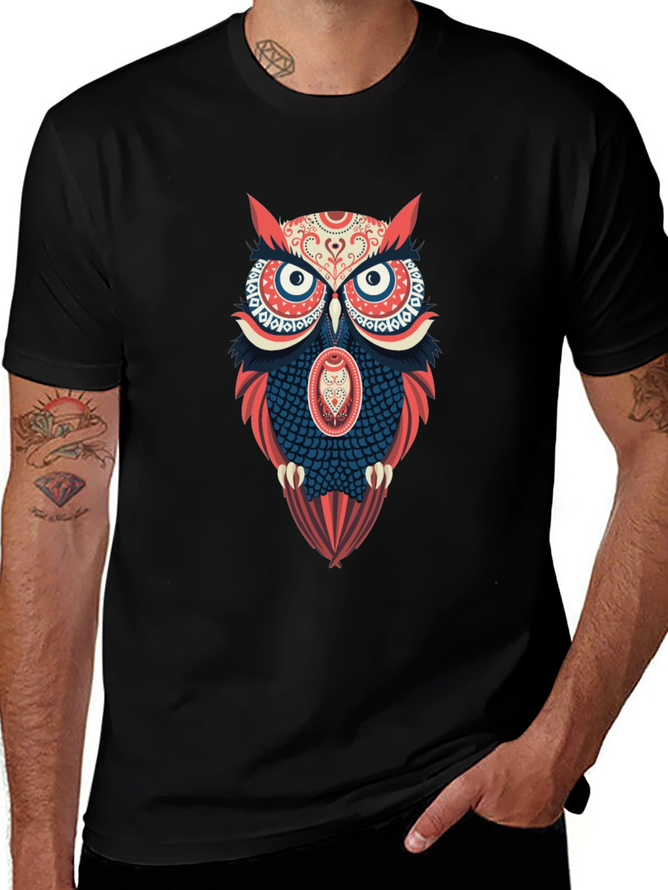 Owl Graphic Print Mens Black T-Shirt