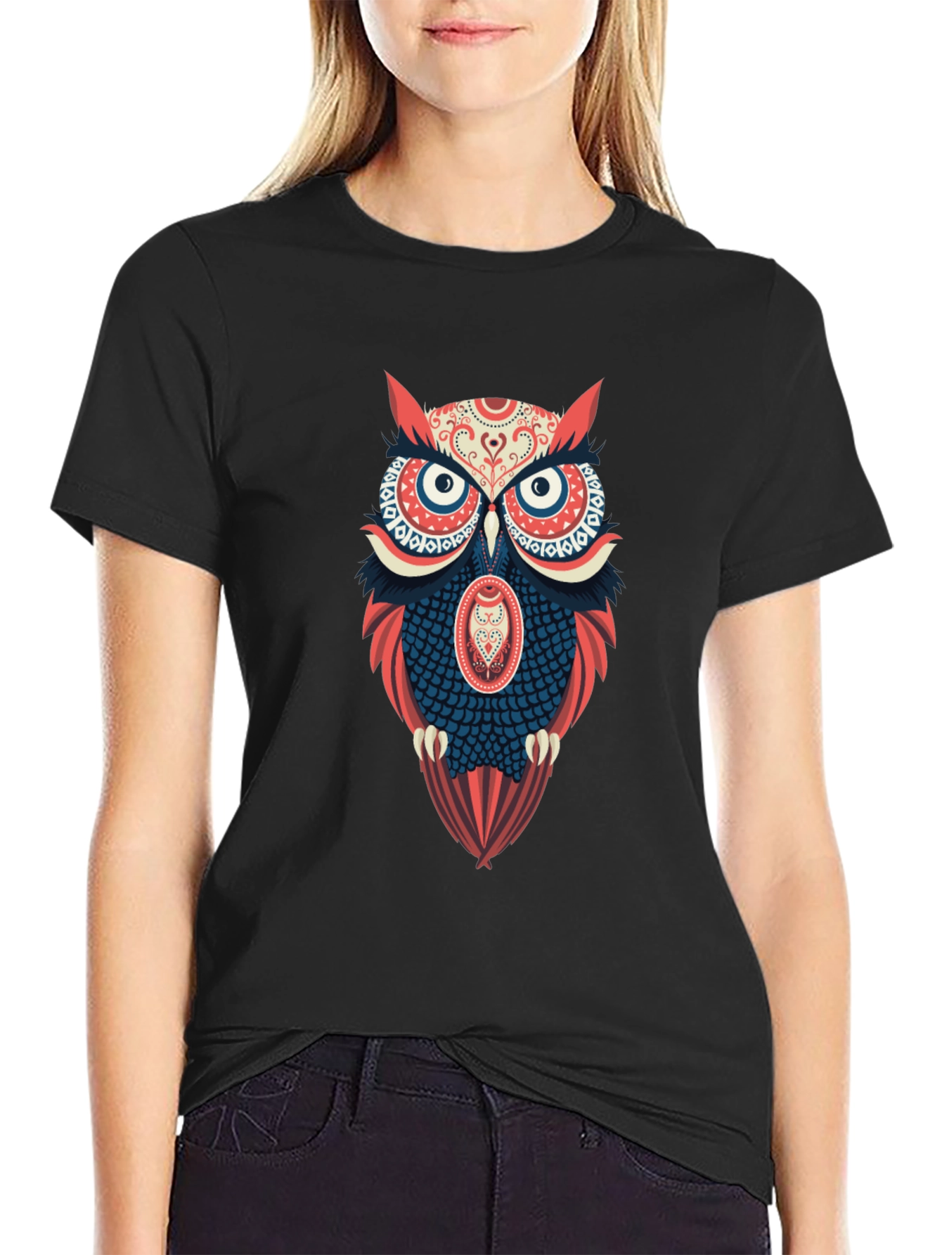Owl Graphic Print Mens Black T-Shirt
