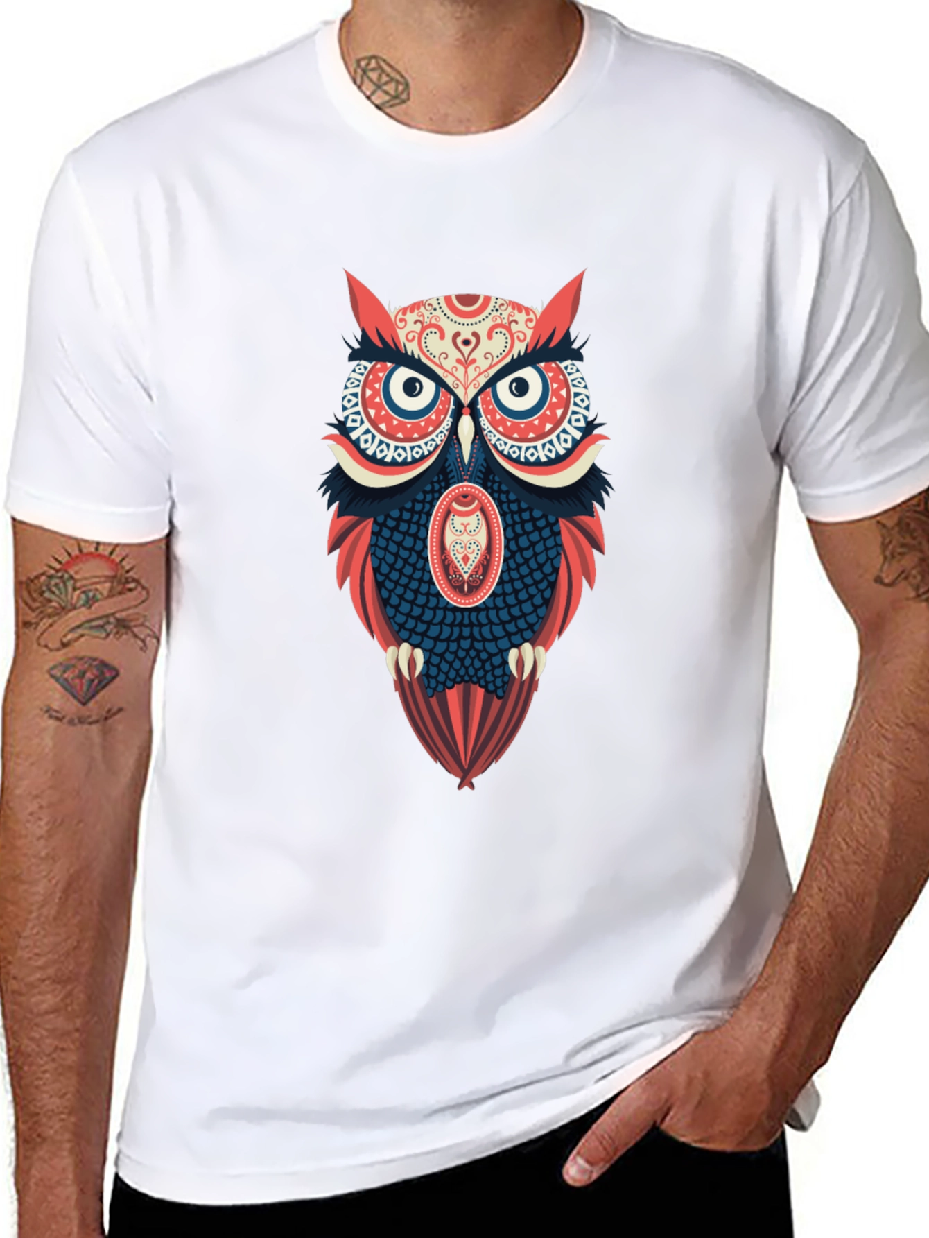 Owl Graphic Print Mens Black T-Shirt