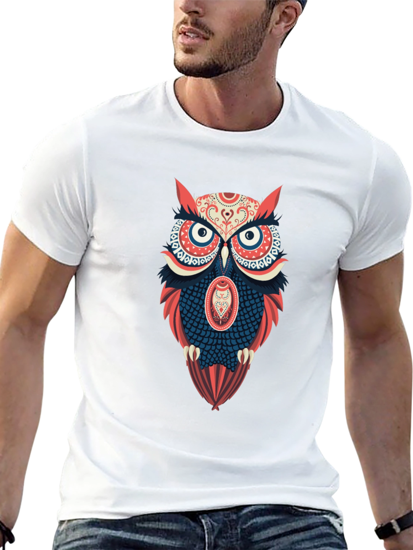 Owl Graphic Print Mens Black T-Shirt