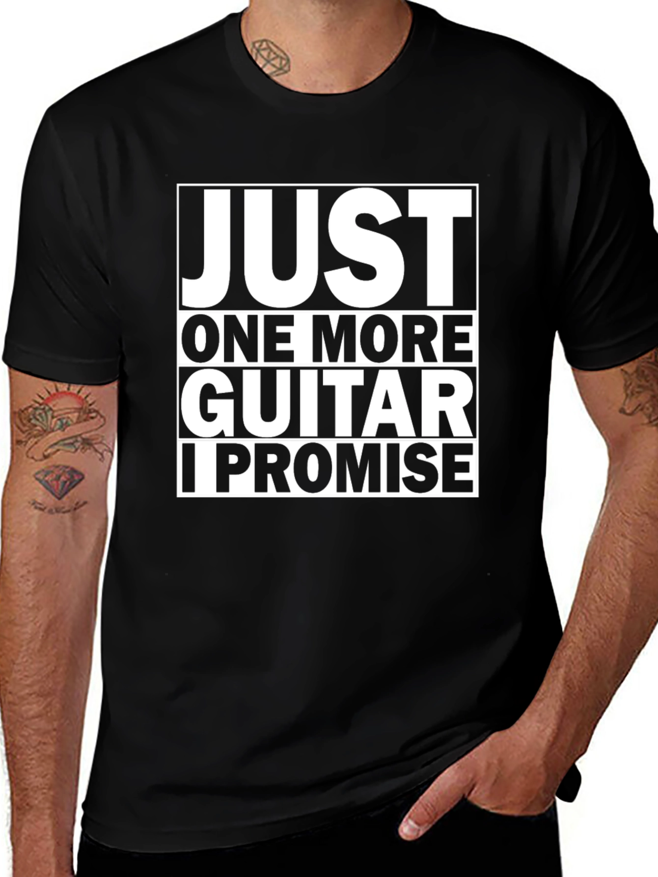 Just One More Guitar Funny Black T-Shirt