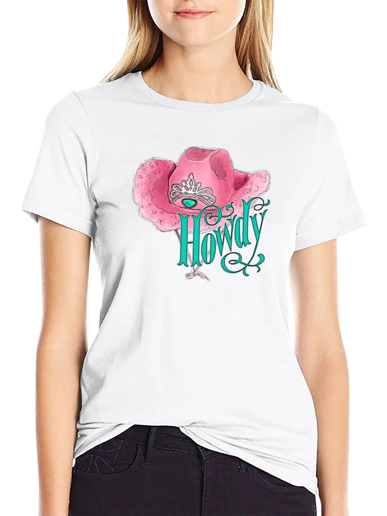 Howdy Cowgirl Tee - Pink Hat Design
