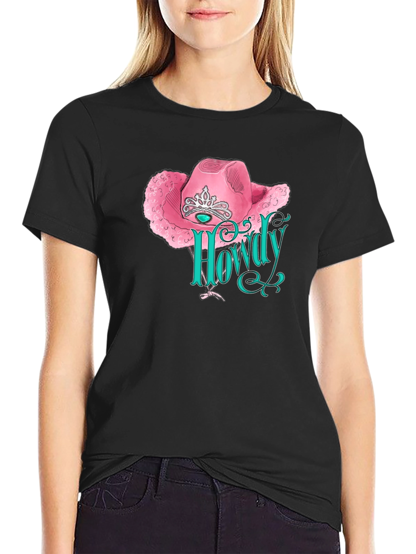 Howdy Cowgirl Tee - Pink Hat Design