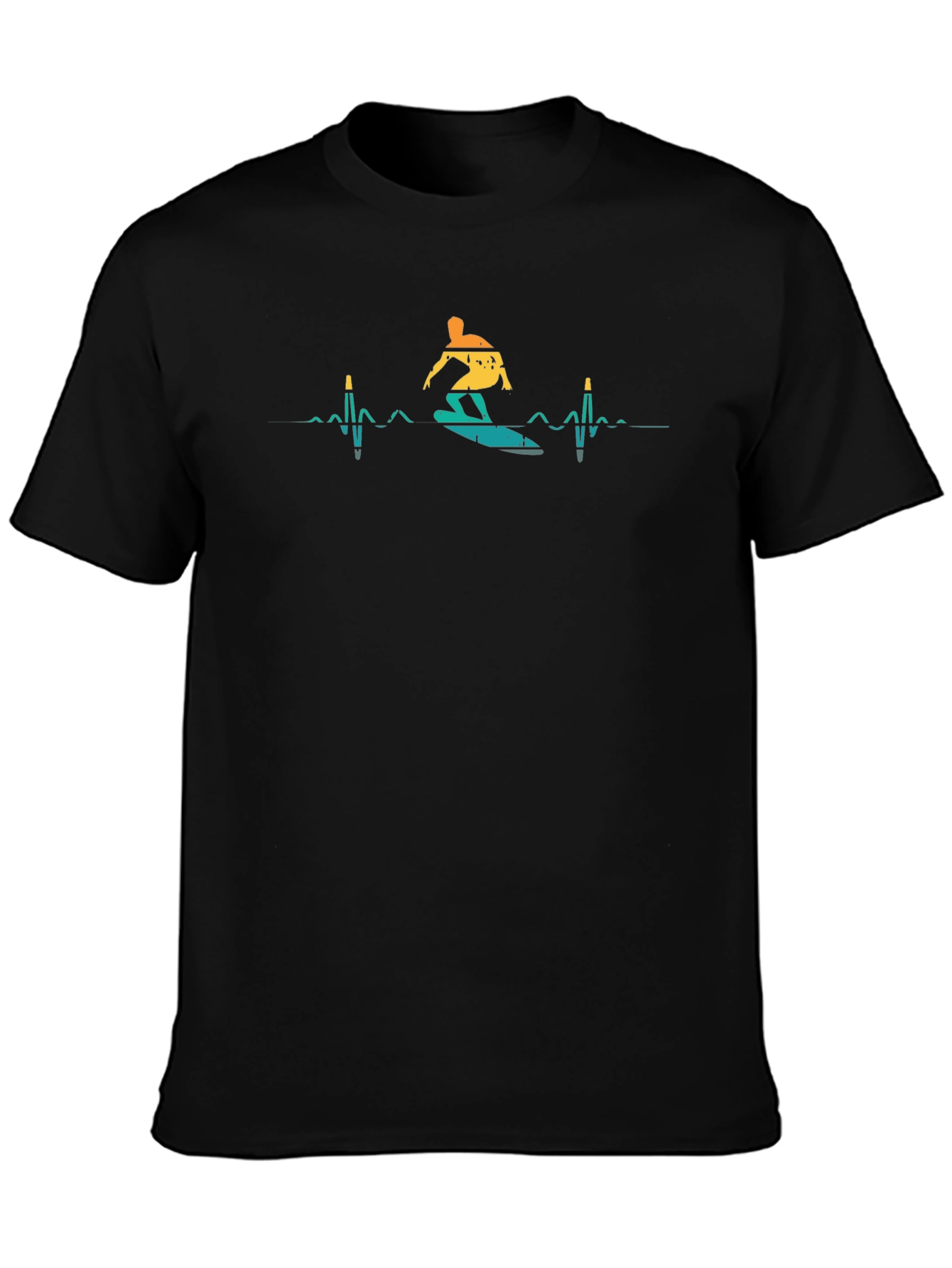 Surfer Heartbeat T-Shirt - Black Graphic Tee