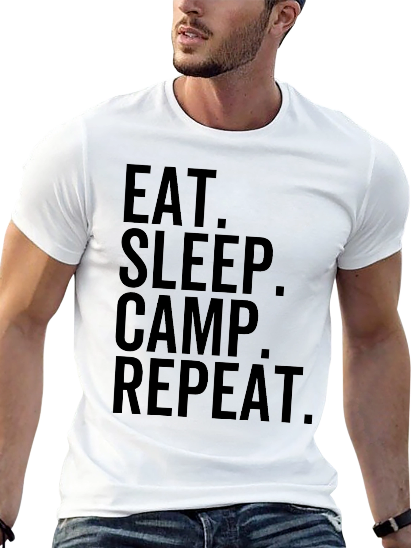 Eat Sleep Camp Repeat Black Graphic T-Shirt