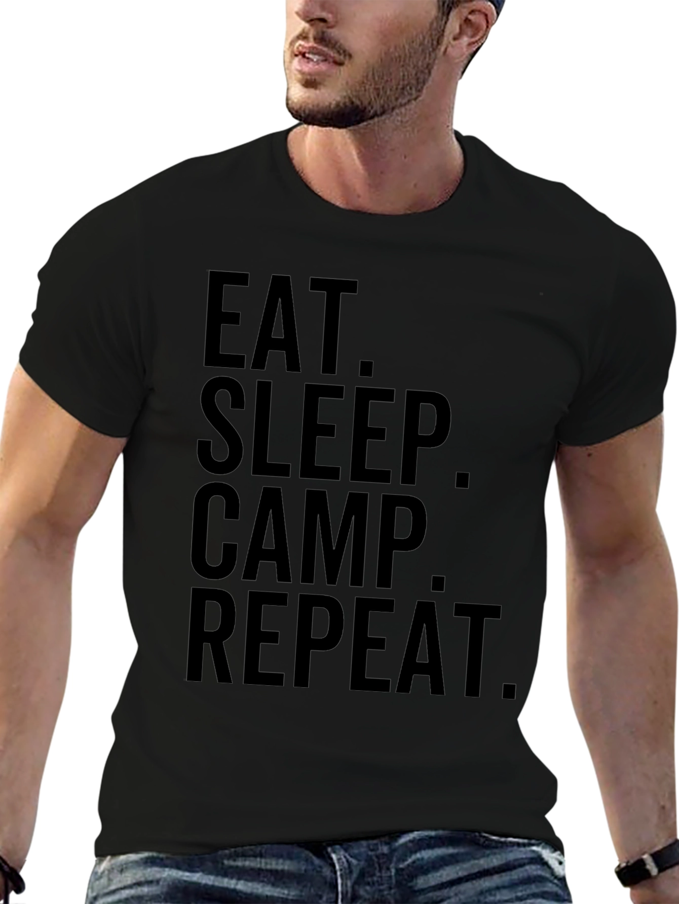 Eat Sleep Camp Repeat Black Graphic T-Shirt