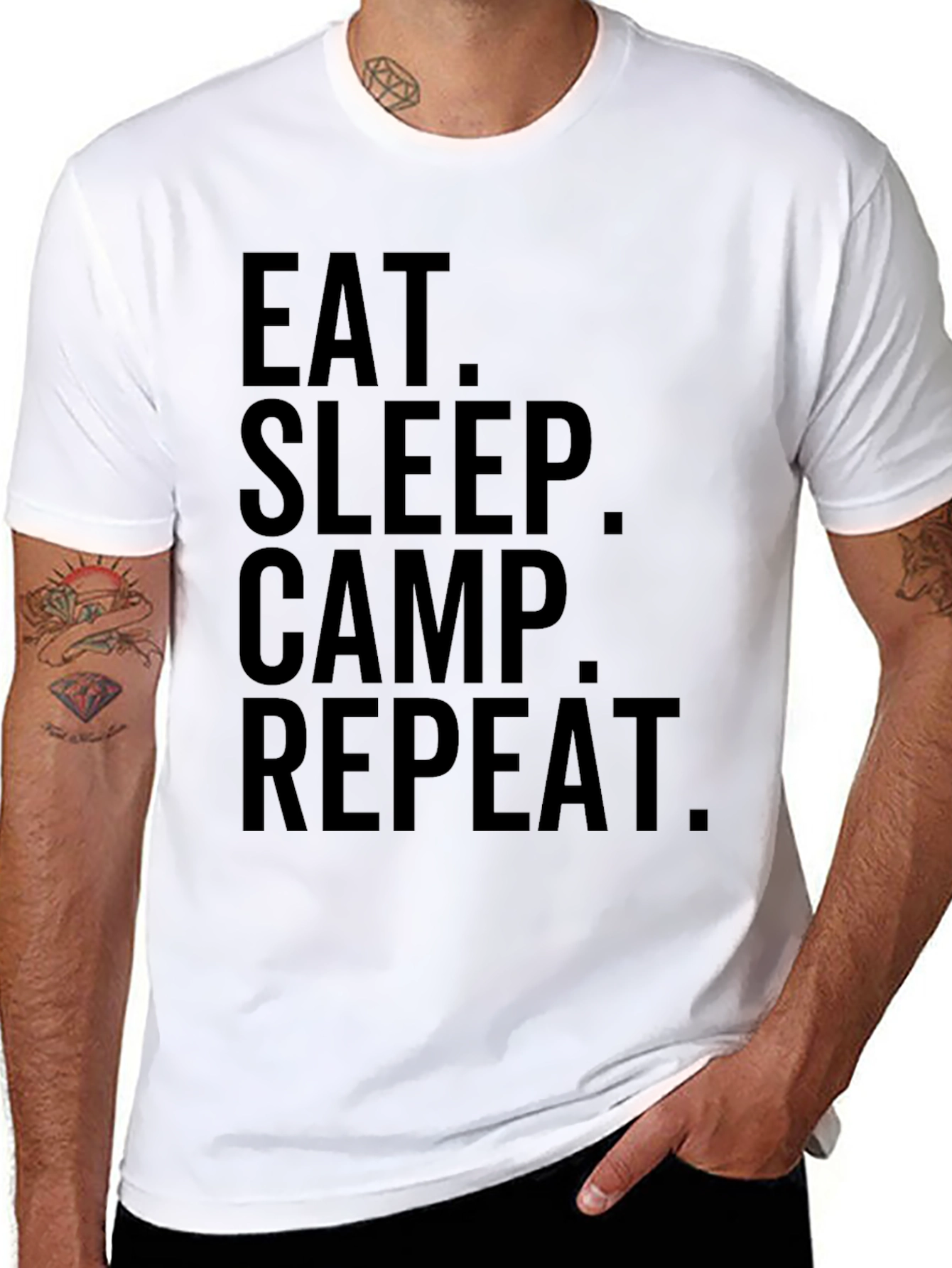 Eat Sleep Camp Repeat Black Graphic T-Shirt
