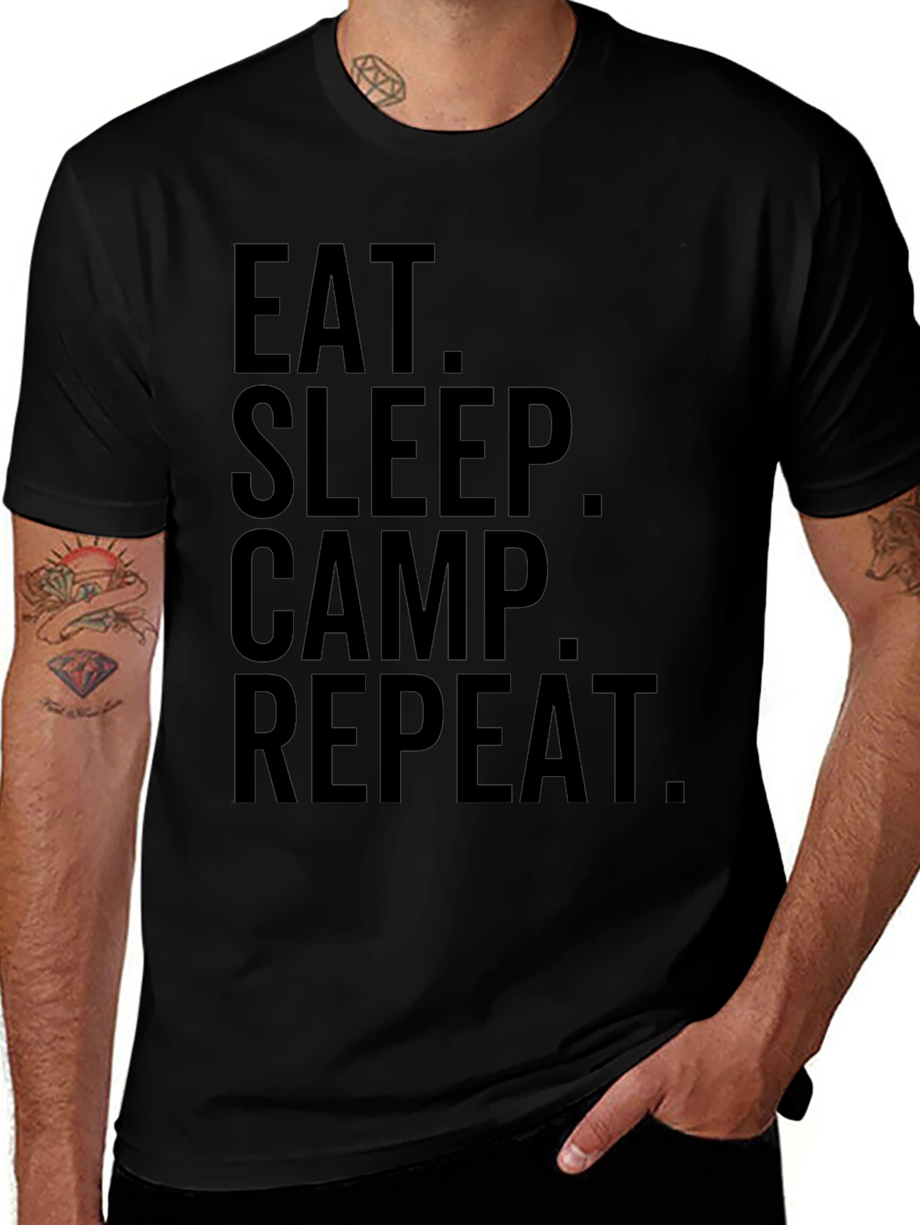 Eat Sleep Camp Repeat Black Graphic T-Shirt
