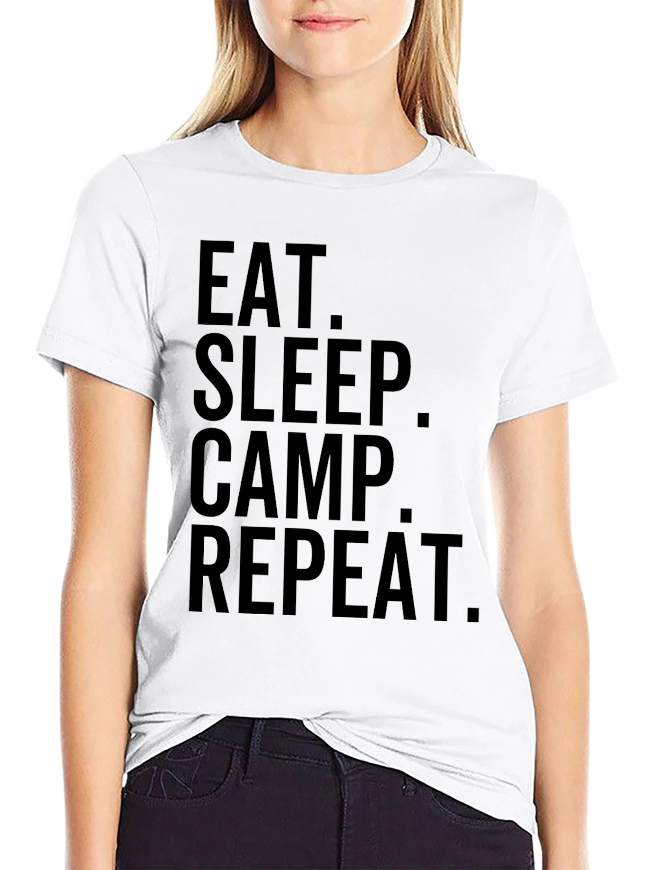 Eat Sleep Camp Repeat Black Graphic T-Shirt