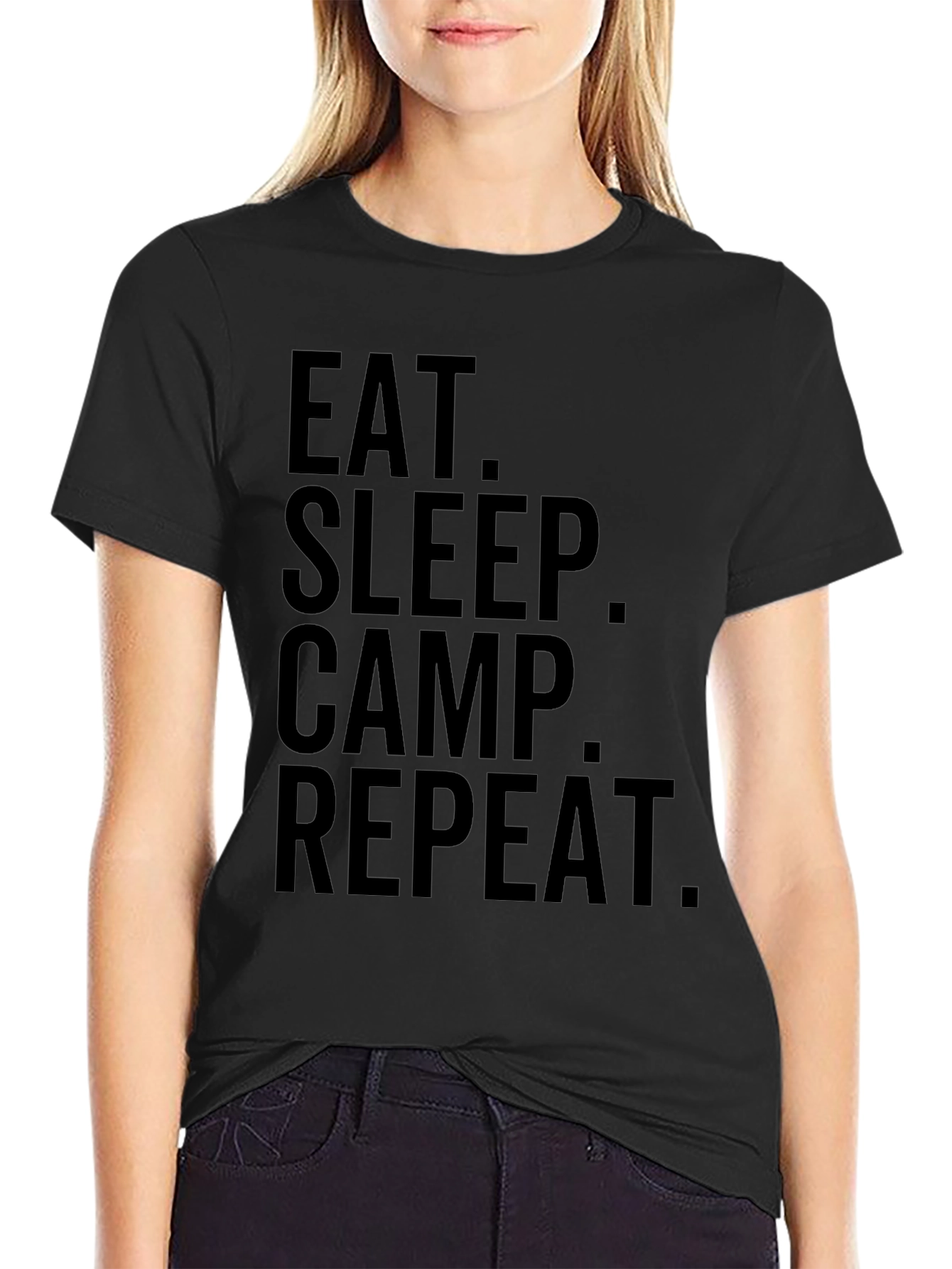 Eat Sleep Camp Repeat Black Graphic T-Shirt