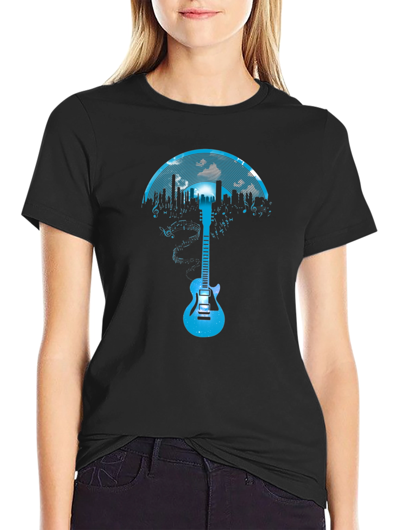 Cityscape Guitar Graphic T-Shirt