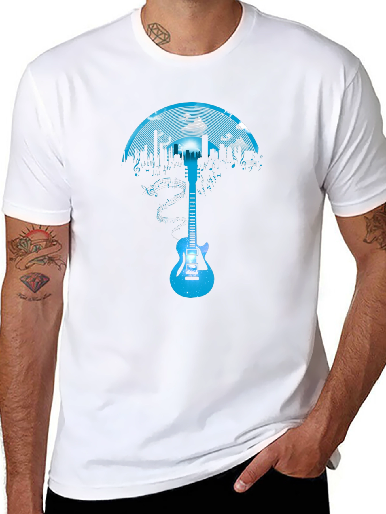 Cityscape Guitar Graphic T-Shirt