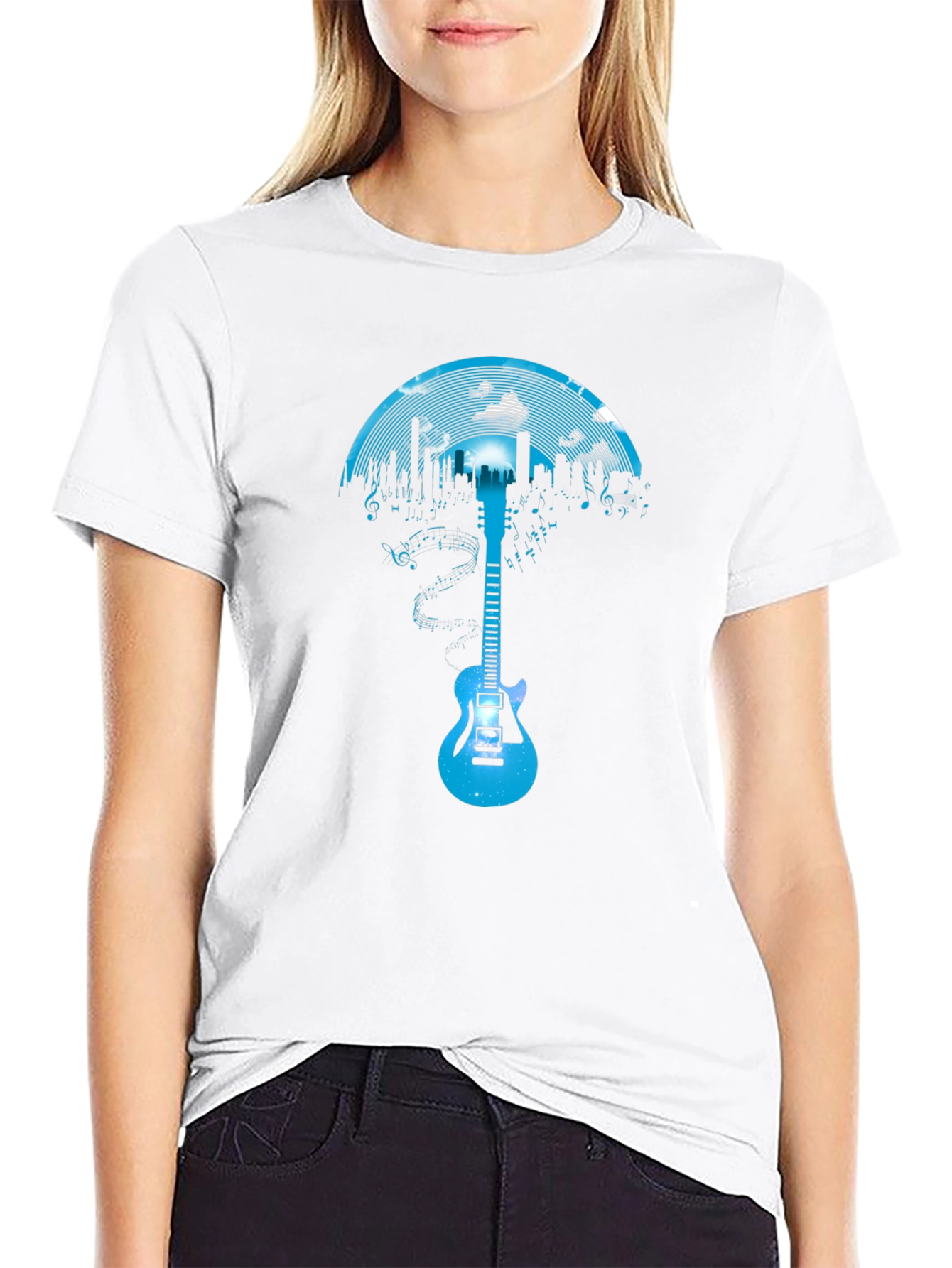 Cityscape Guitar Graphic T-Shirt