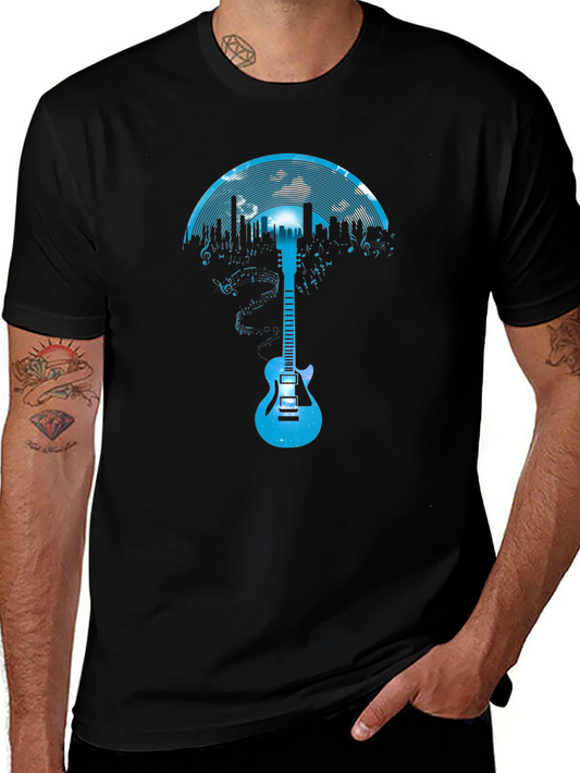 Cityscape Guitar Graphic T-Shirt