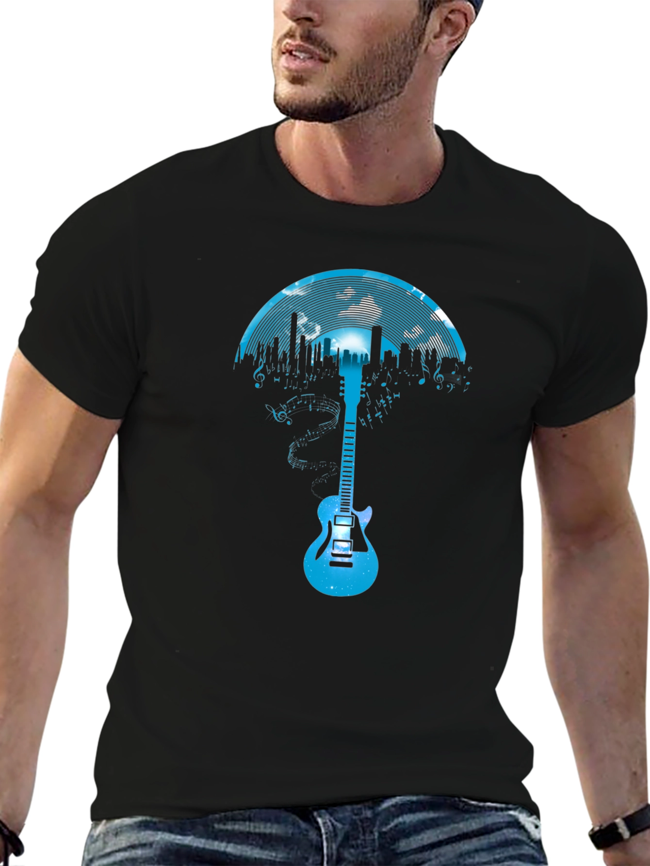 Cityscape Guitar Graphic T-Shirt