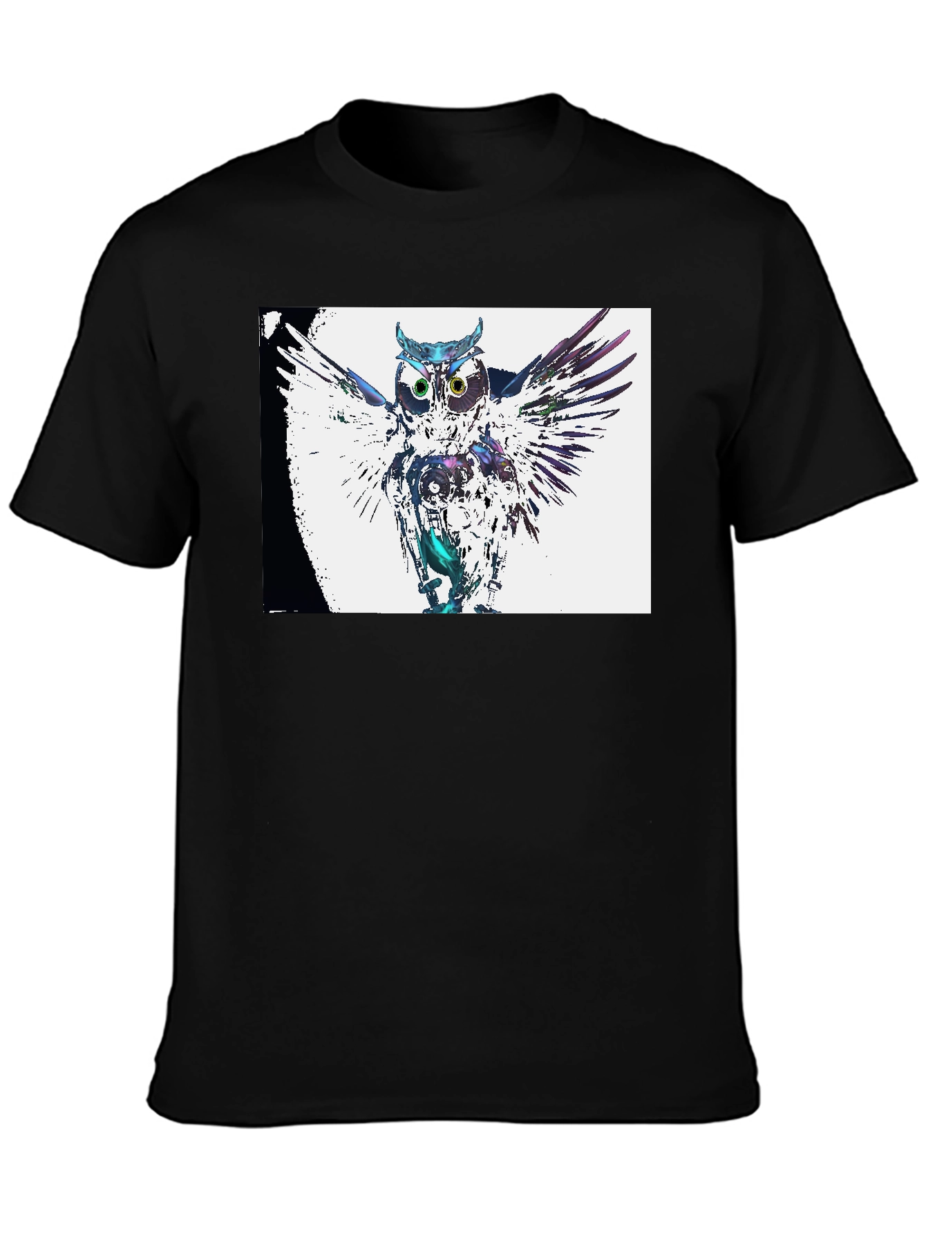 Abstract Owl Graphic Print Black T-Shirt