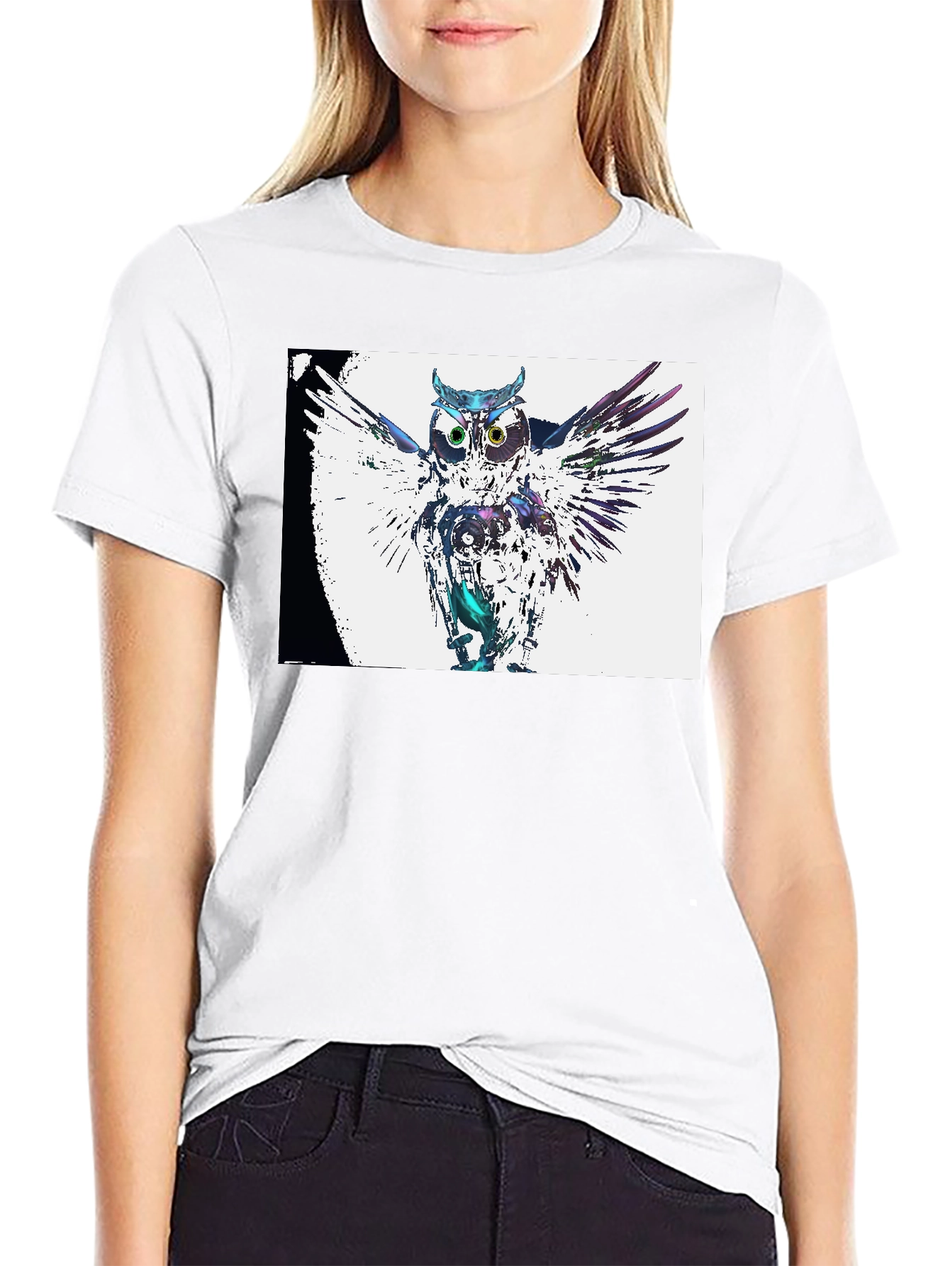 Abstract Owl Graphic Print Black T-Shirt
