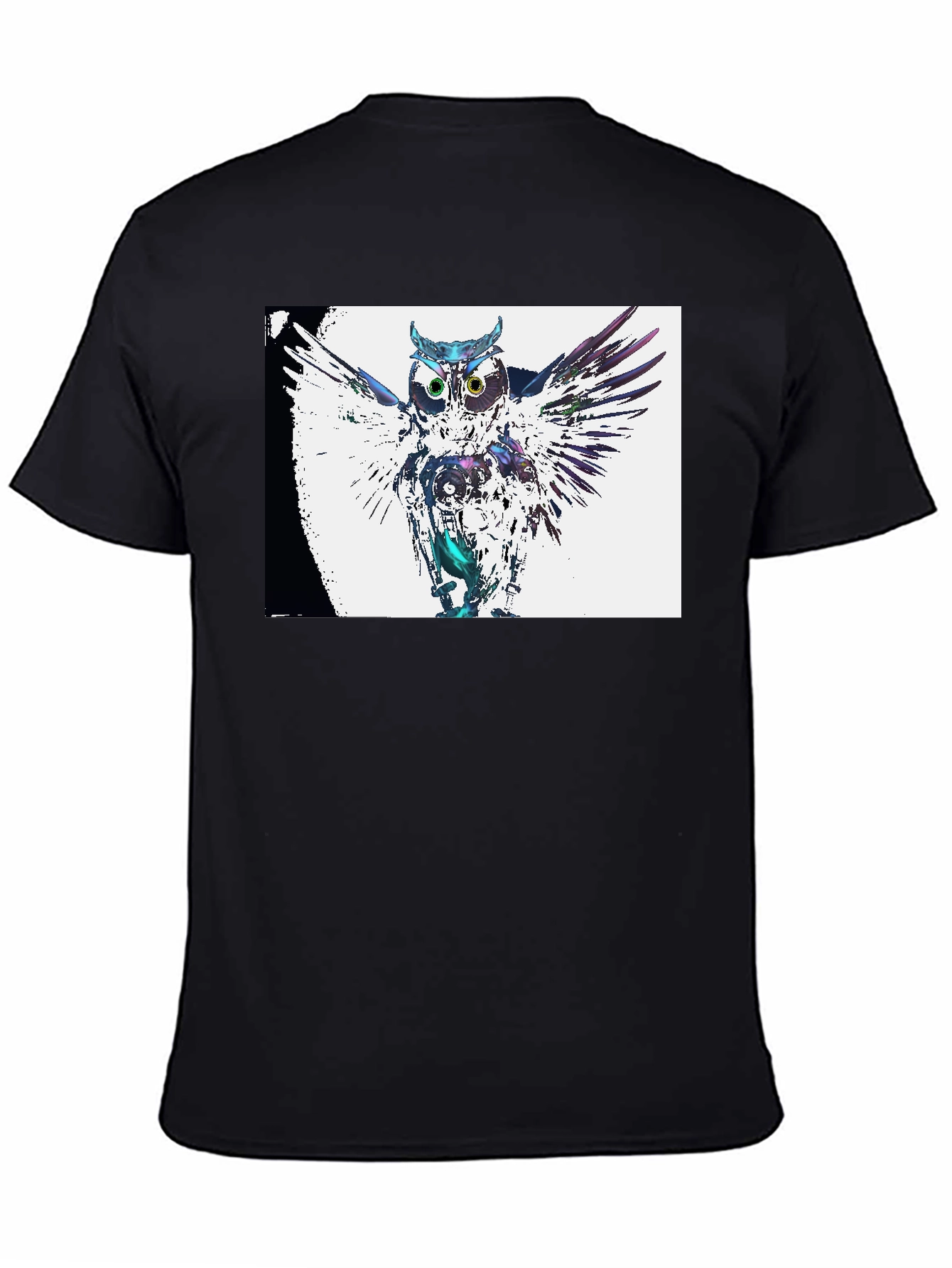 Abstract Owl Graphic Print Black T-Shirt