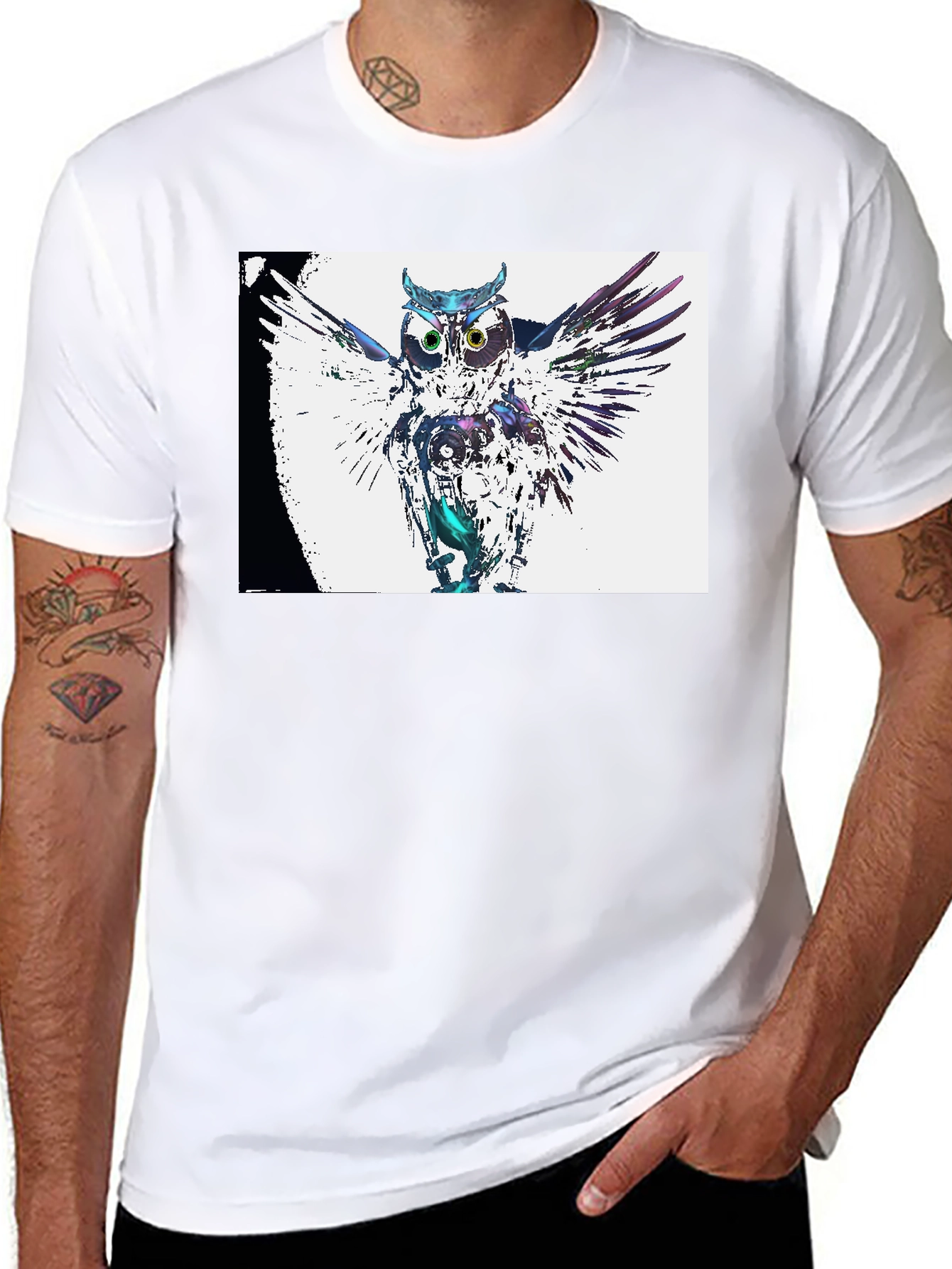 Abstract Owl Graphic Print Black T-Shirt