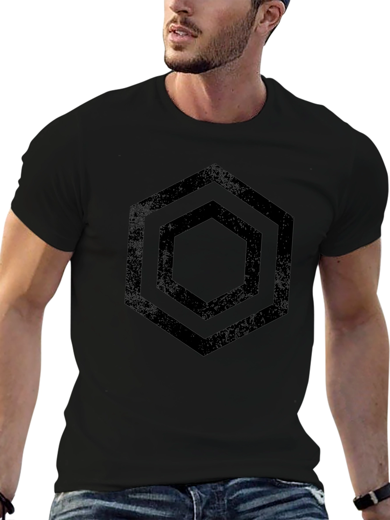 Hexagon Graphic Tee - Black Geometric Design T-Shirt