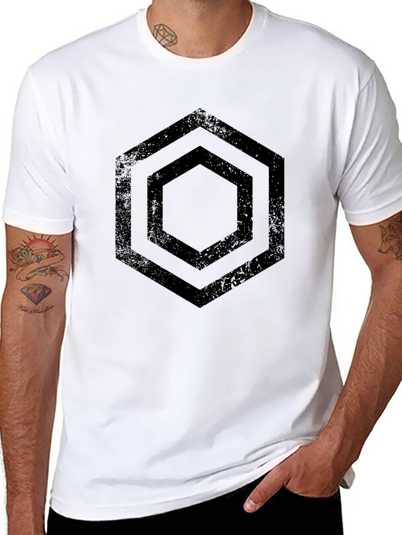 Hexagon Graphic Tee - Black Geometric Design T-Shirt